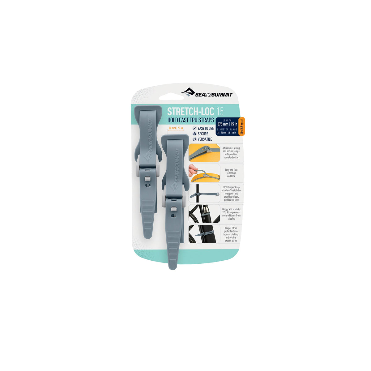 375mm Straps / 1/2in | 12mm / Grey || Stretch-Loc TPU Straps (2 Pack)
