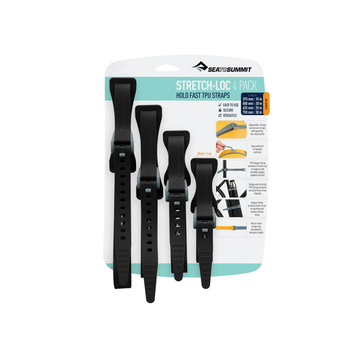 Step Lock Strap Stretch-Loc Grippy Tension Lock Straps 4 Pack | Sea to Summit